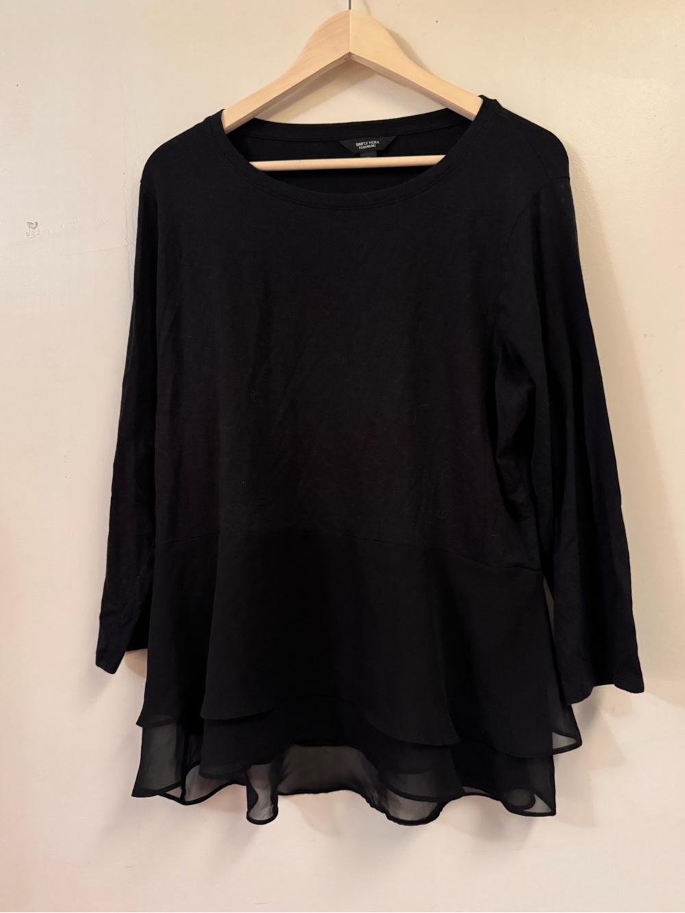 Simply Vera Vera Wang Black Layered-Hem Long Sleeve Top